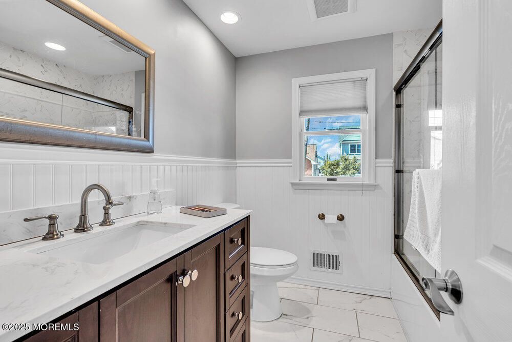 Bathroom, Glass Shower, Interior, Marble, Marble Walls, Recessed Lighting