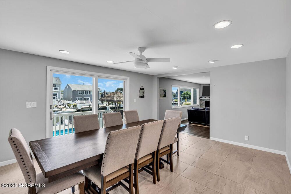 Dining room, Interior, Recessed Lighting, Wood Texture Flooring