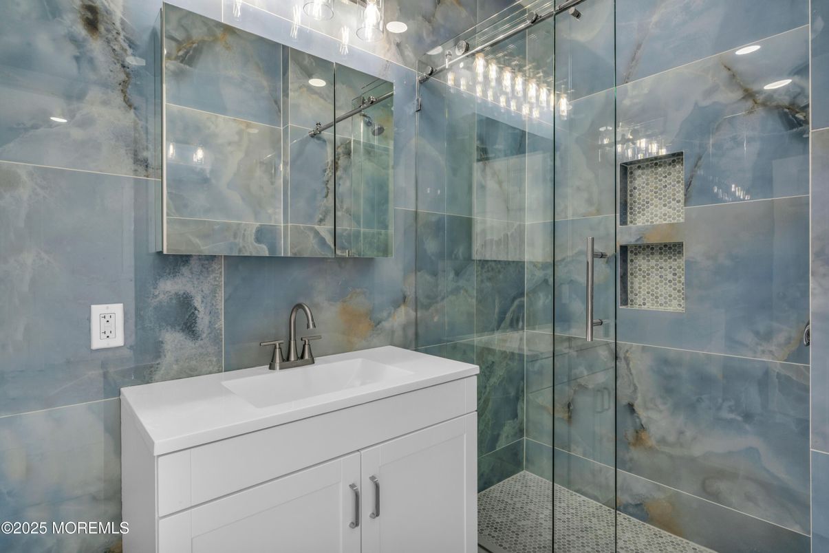 Bathroom, Glass Shower, Interior, Recessed Lighting