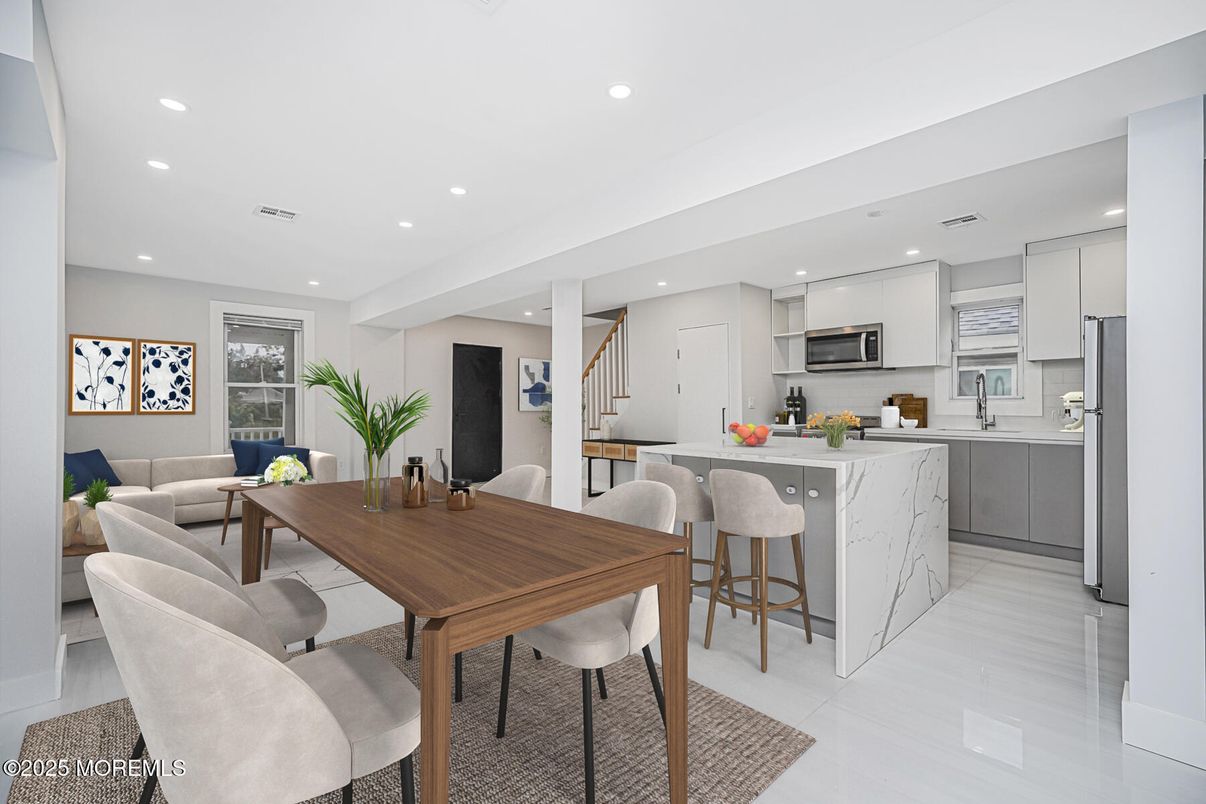 Dining room, Interior, Kitchen, Living room, Recessed Lighting, Stainless Steel Appliances