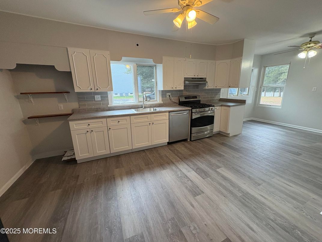Interior, Kitchen, Stainless Steel Appliances, Wood Texture Flooring
