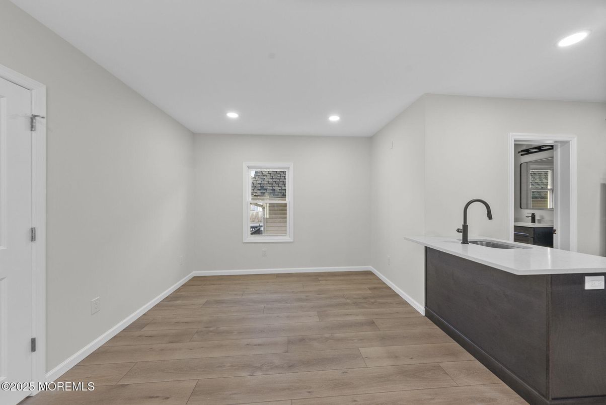 Empty room, Interior, Kitchen, Recessed Lighting, Wood Texture Flooring