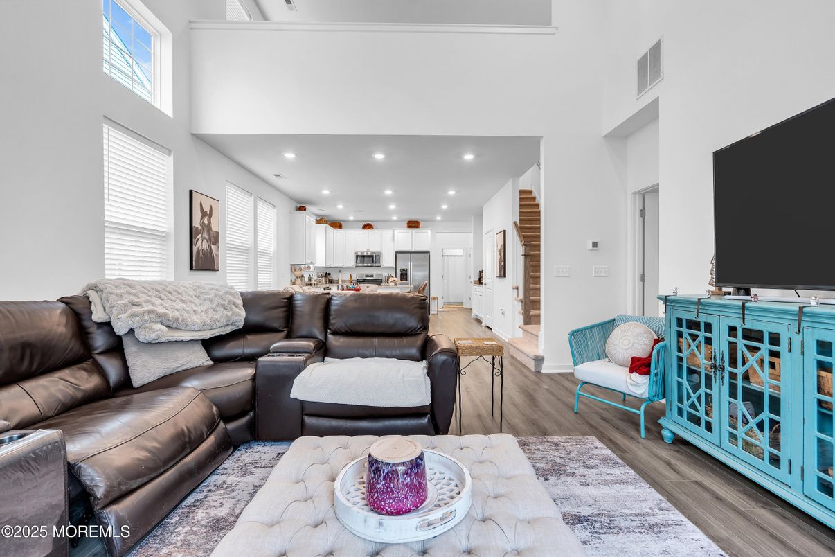 Interior, Kitchen, Living room, Recessed Lighting, Stainless Steel Appliances, Wood Texture Flooring