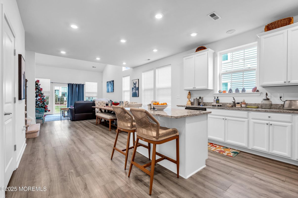 Interior, Kitchen, Living room, Recessed Lighting, Wood Texture Flooring