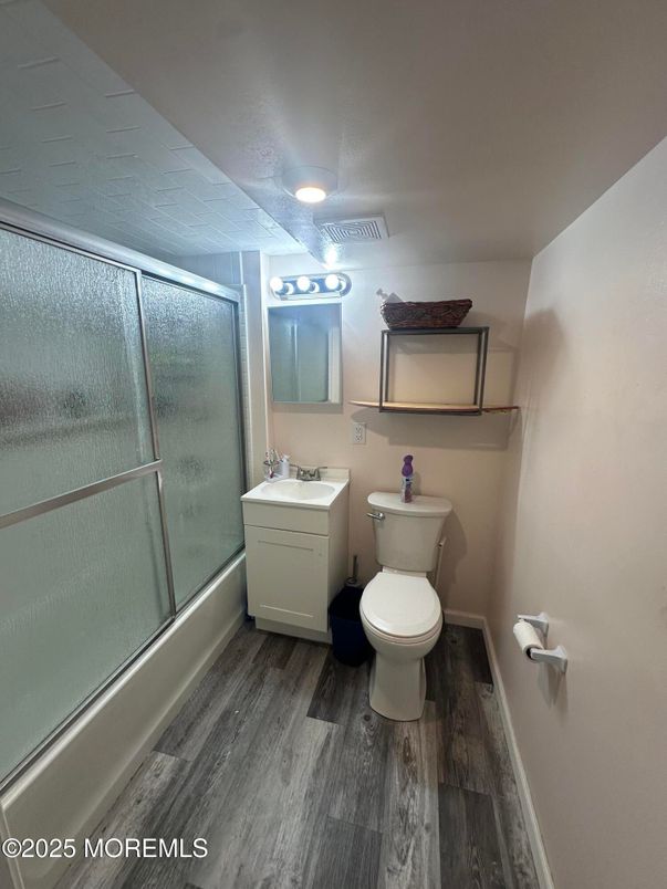 Bathroom, Glass Shower, Interior, Wood Texture Flooring