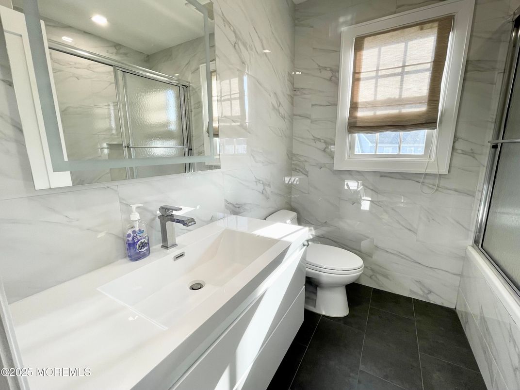 Bathroom, Glass Shower, Interior, Marble Walls, Recessed Lighting