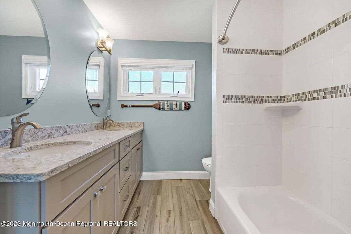 Bathroom, Dual Sink Vanities, Interior, Wood Texture Flooring