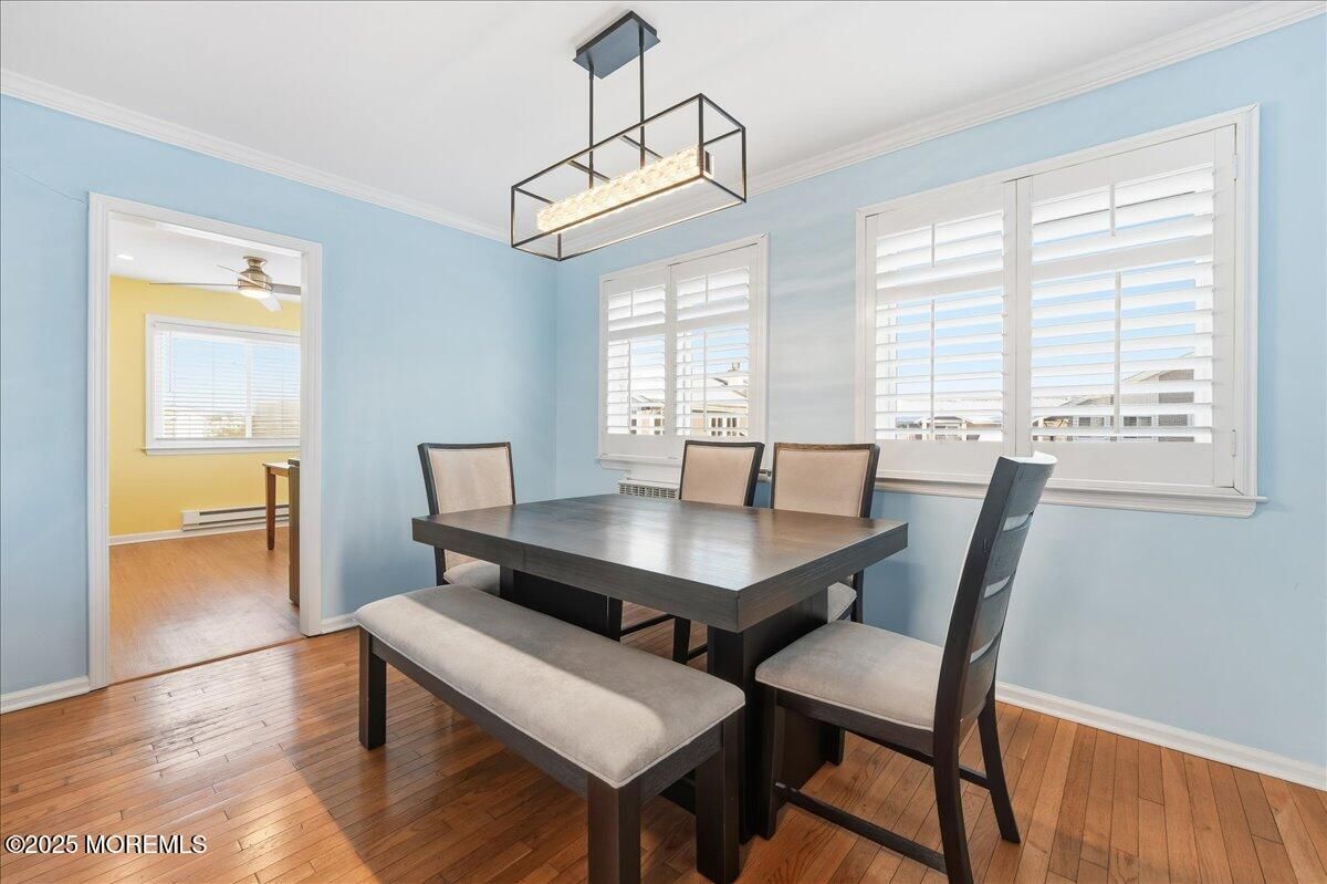 Dining room, Interior, Pendant Lights, Wood Texture Flooring