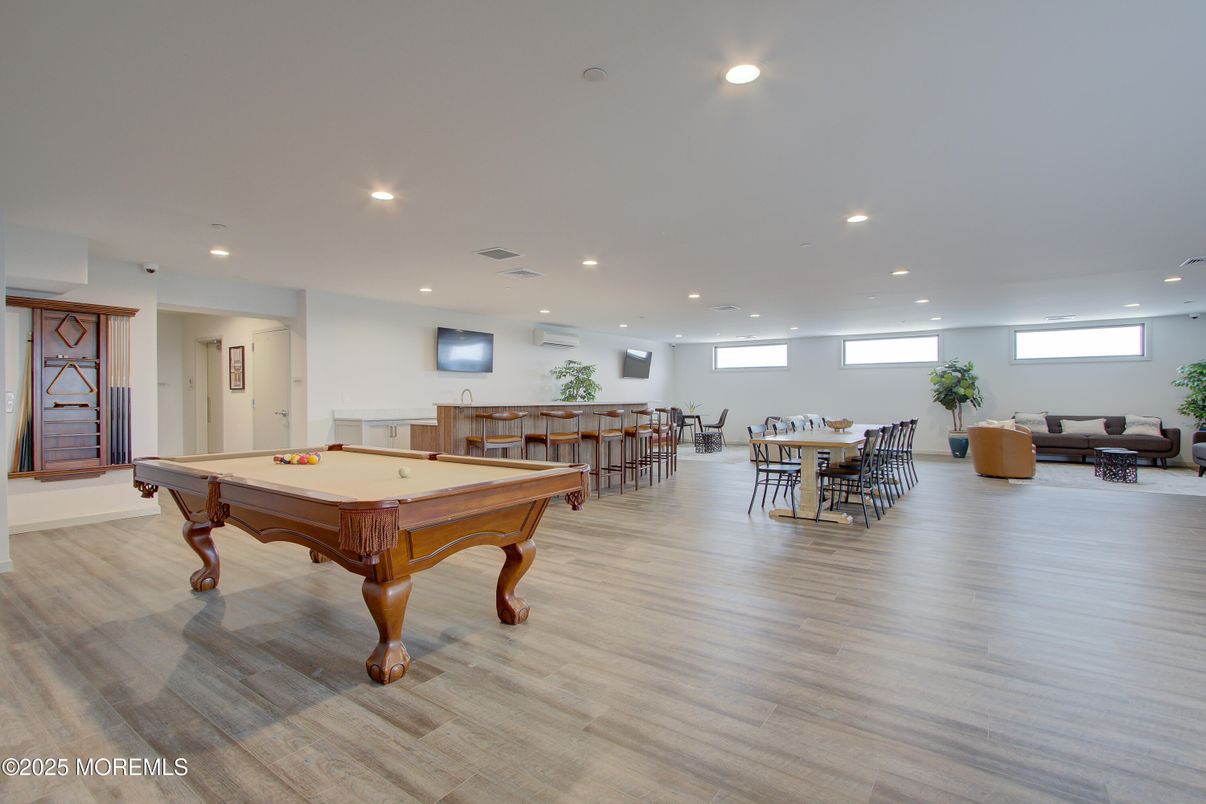 Billiard Table, Game Room, Interior, Recessed Lighting, Wood Texture Flooring