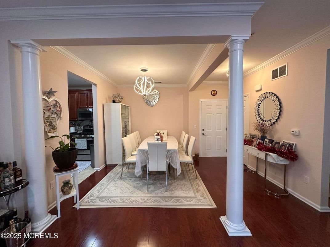 Chandelier, Dining room, Interior, Wood Texture Flooring
