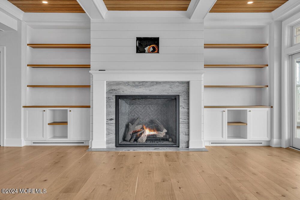 Fireplace, Interior, Recessed Lighting, Wooden Ceilings, Wood Texture Flooring