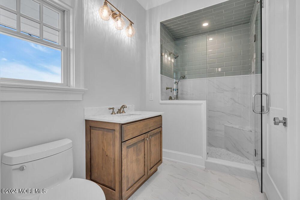 Bathroom, Glass Shower, Interior, Marble, Marble Walls, Recessed Lighting