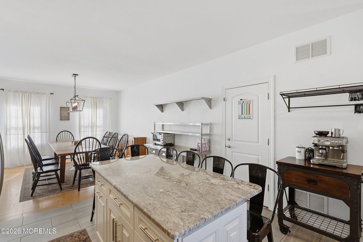 Dining room, Interior, Kitchen, Pendant Lights, Wood Texture Flooring