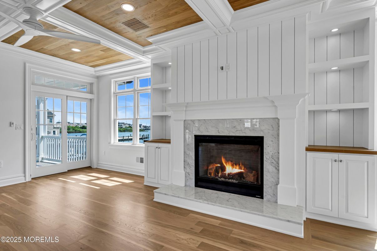 Fireplace, Interior, Recessed Lighting, Wooden Ceilings, Wood Texture Flooring
