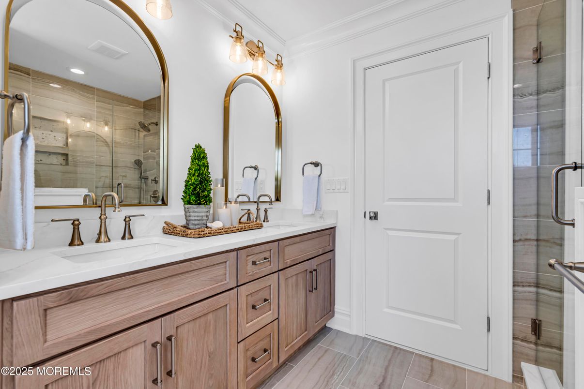 Bathroom, Dual Sink Vanities, Glass Shower, Interior, Recessed Lighting