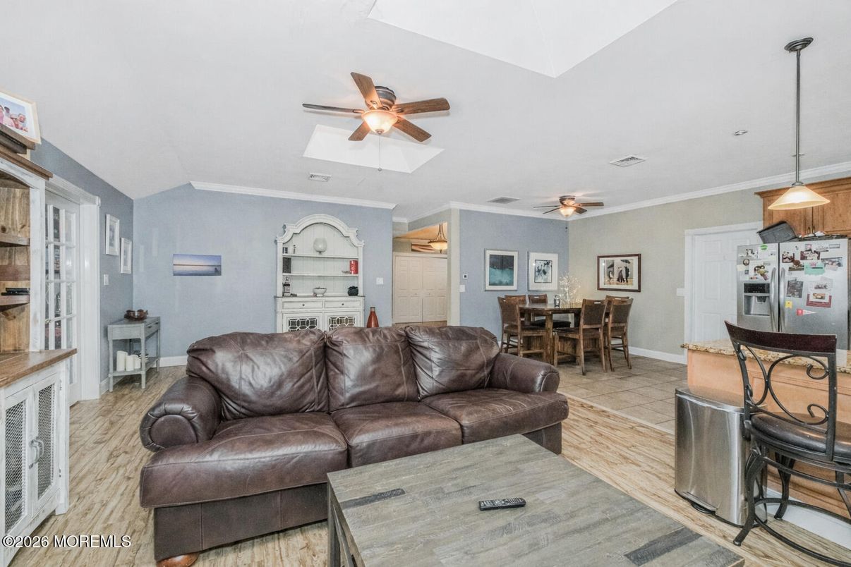 Dining room, Interior, Kitchen, Living room, Pendant Lights, Wood Texture Flooring