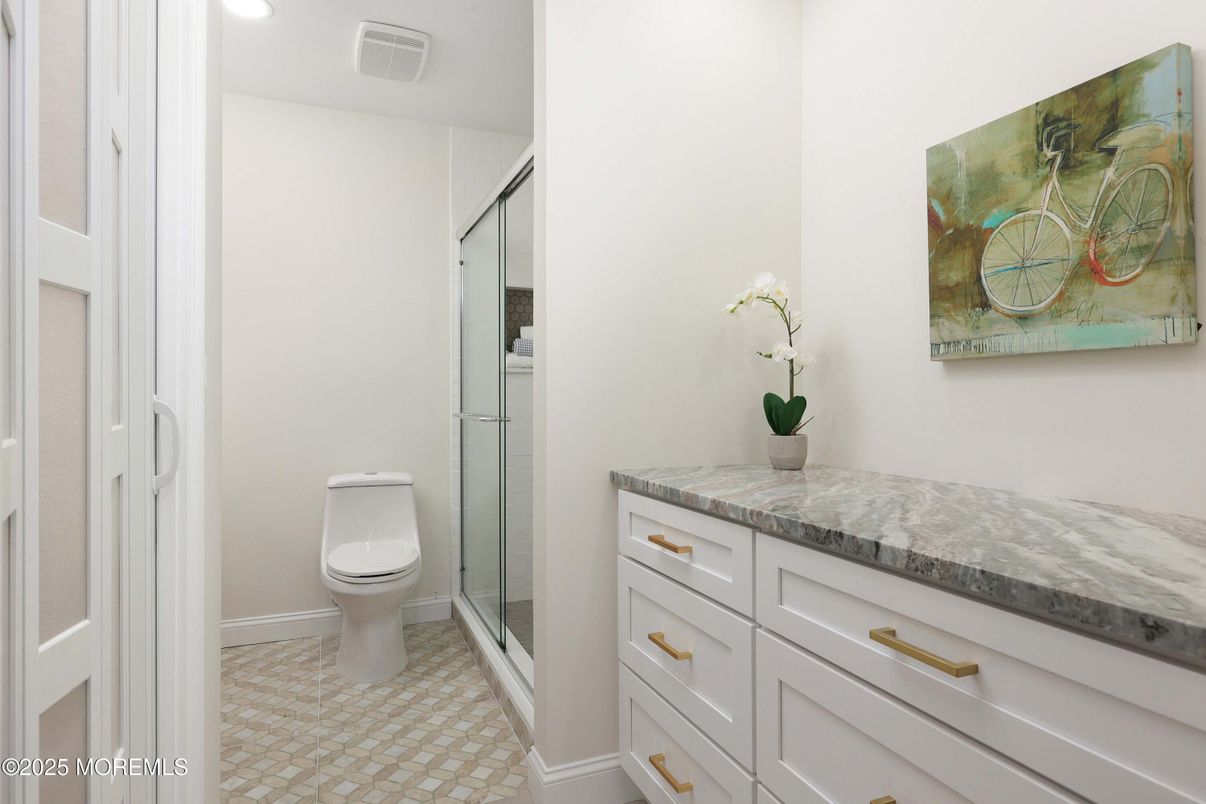 Bathroom, Glass Shower, Interior, Recessed Lighting