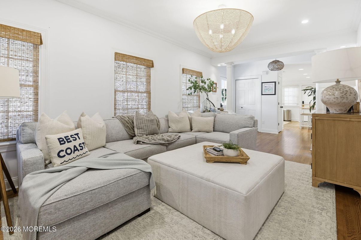 Chandelier, Interior, Living room, Recessed Lighting, Wood Texture Flooring