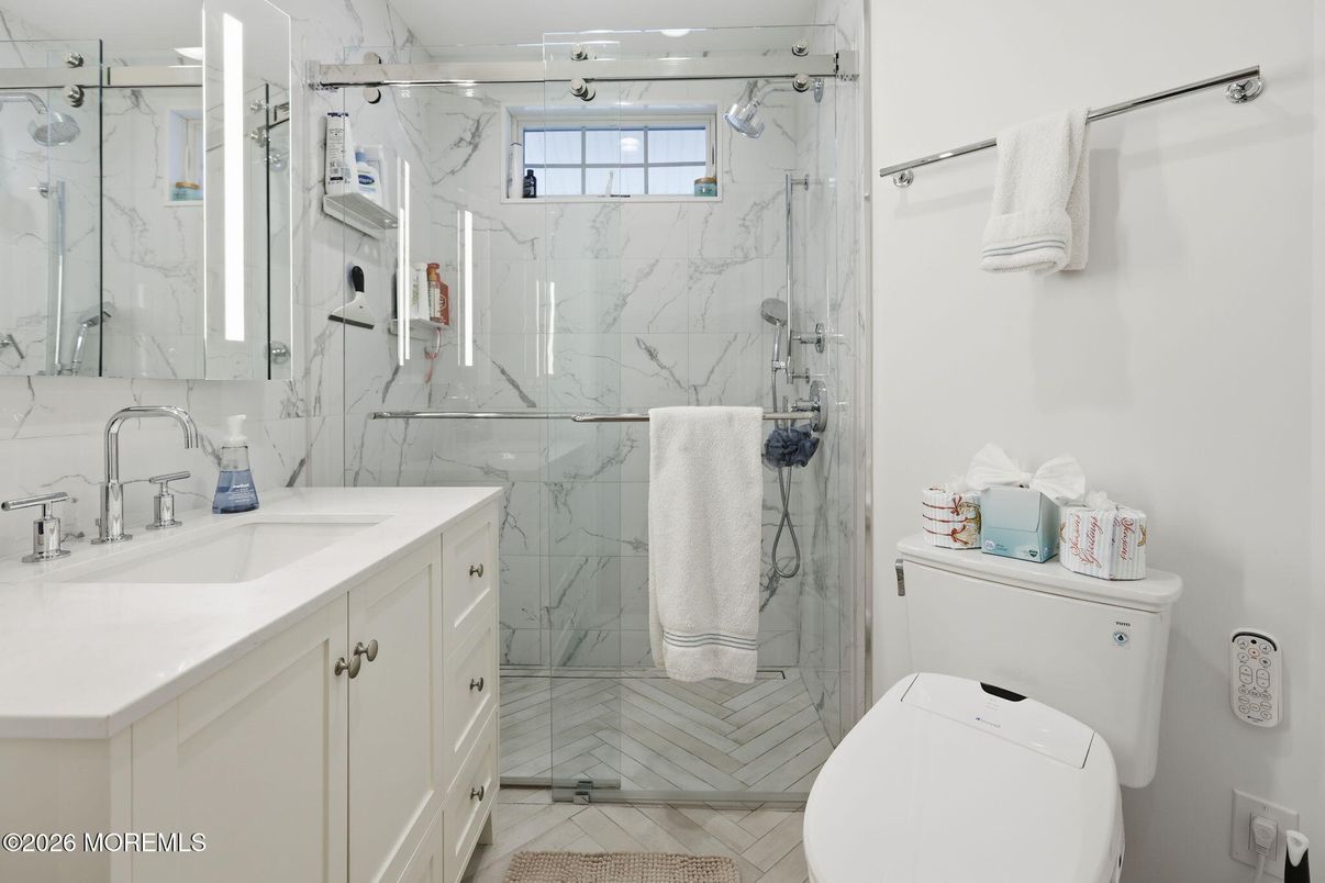Bathroom, Glass Shower, Interior, Marble Walls
