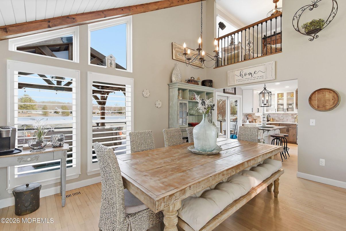 Chandelier, Dining room, Interior, Wood Texture Flooring
