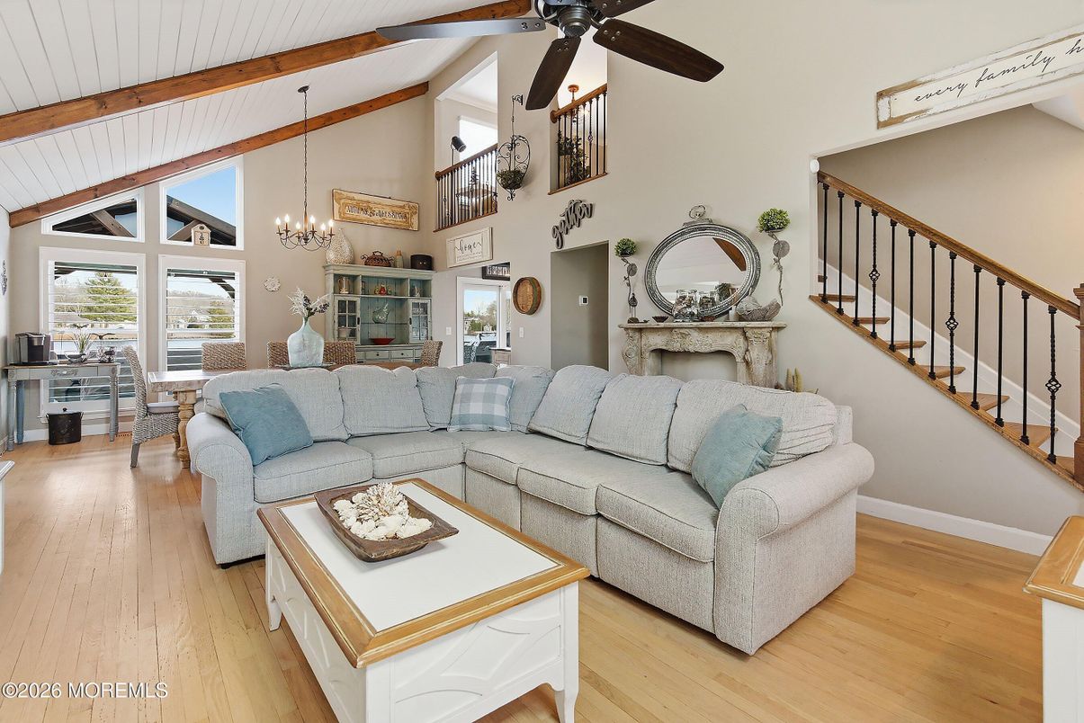 Chandelier, Dining room, Interior, Living room, Pendant Lights, Wooden Beams, Wood Texture Flooring
