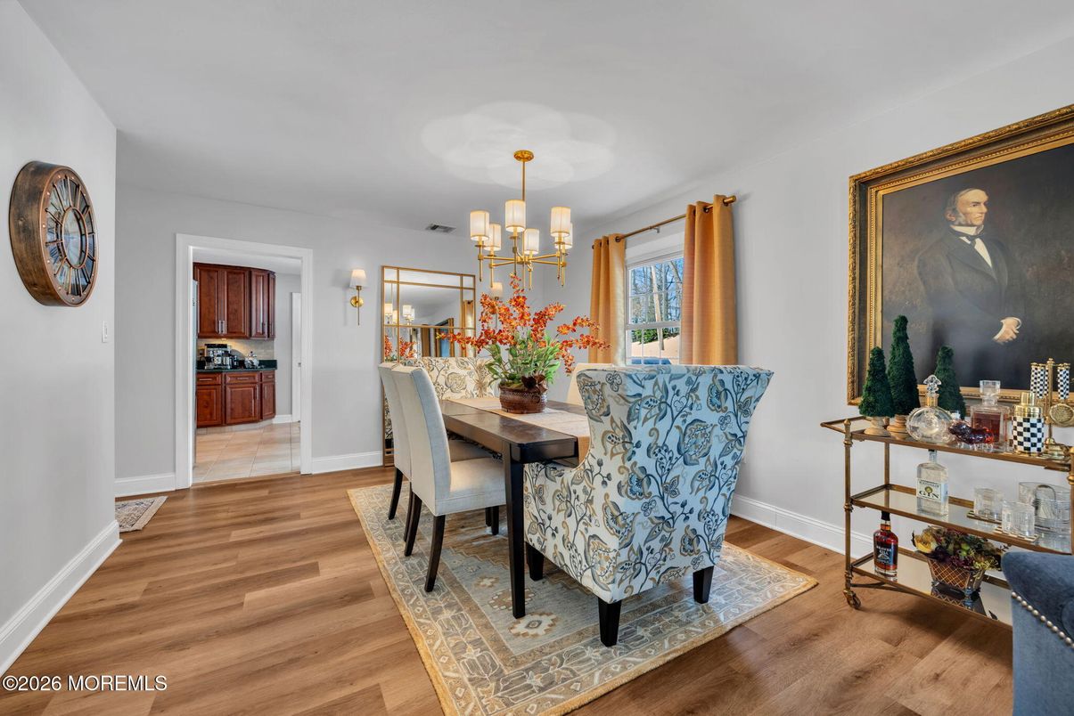 Chandelier, Dining room, Interior, Wood Texture Flooring