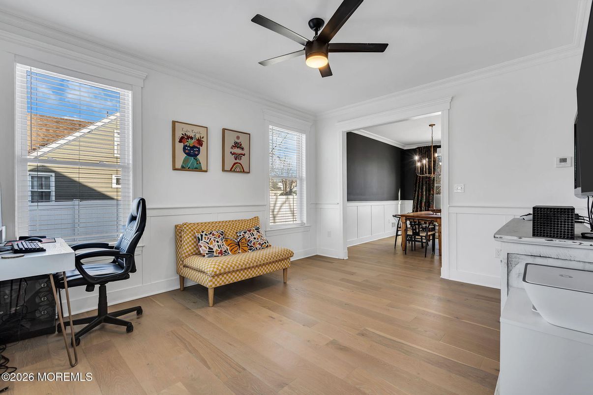 Chandelier, Home Office, Interior, Pendant Lights, Wood Texture Flooring