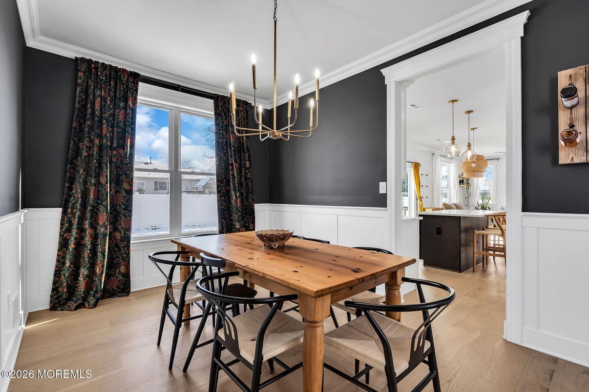 Chandelier, Dining room, Interior, Pendant Lights, Wood Texture Flooring