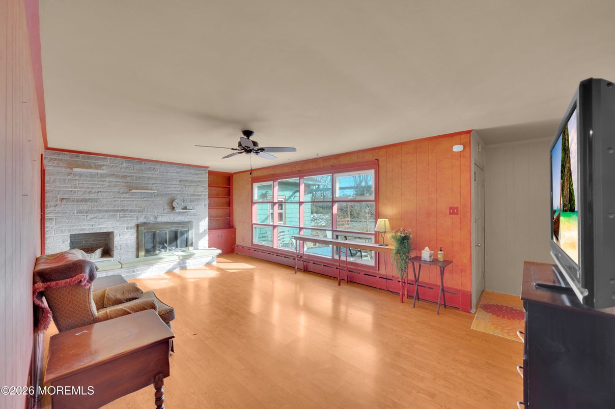 Fireplace, Interior, Stone Walls, Wood Texture Flooring