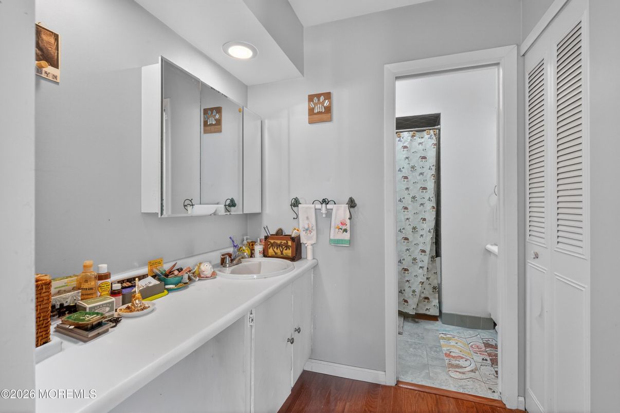 Bathroom, Interior, Recessed Lighting, Wood Texture Flooring