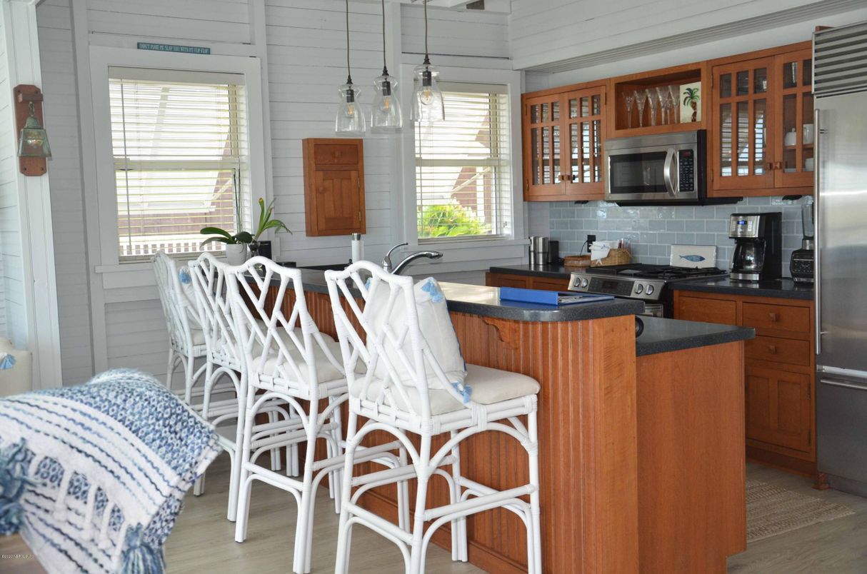 Interior, Kitchen, Pendant Lights, Stainless Steel Appliances, Wood Texture Flooring