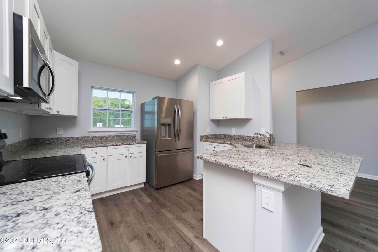 Interior, Kitchen, Recessed Lighting, Wood Texture Flooring