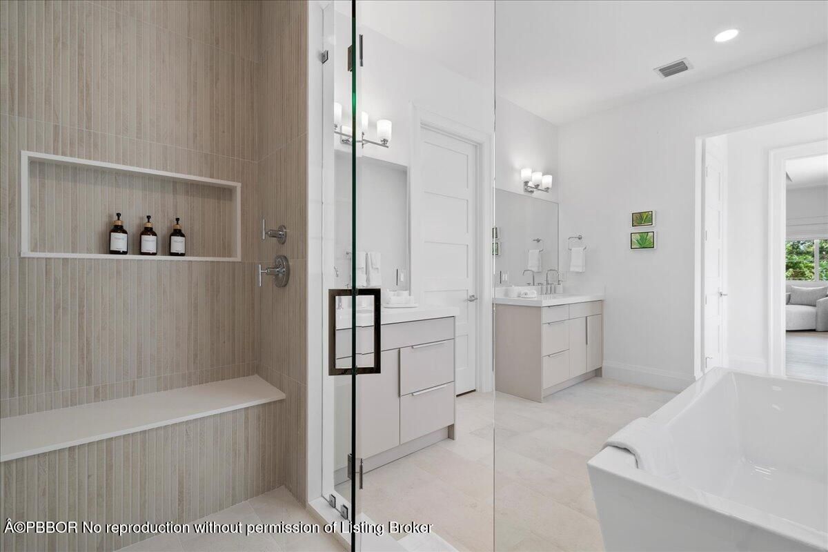 Bathroom, Dual Sink Vanities, Free Standing Baths, Glass Shower, Interior, Recessed Lighting