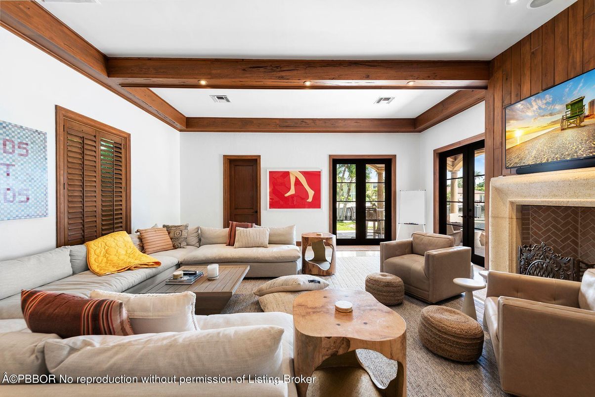 Fireplace, Interior, Living room, Recessed Lighting, Wooden Walls