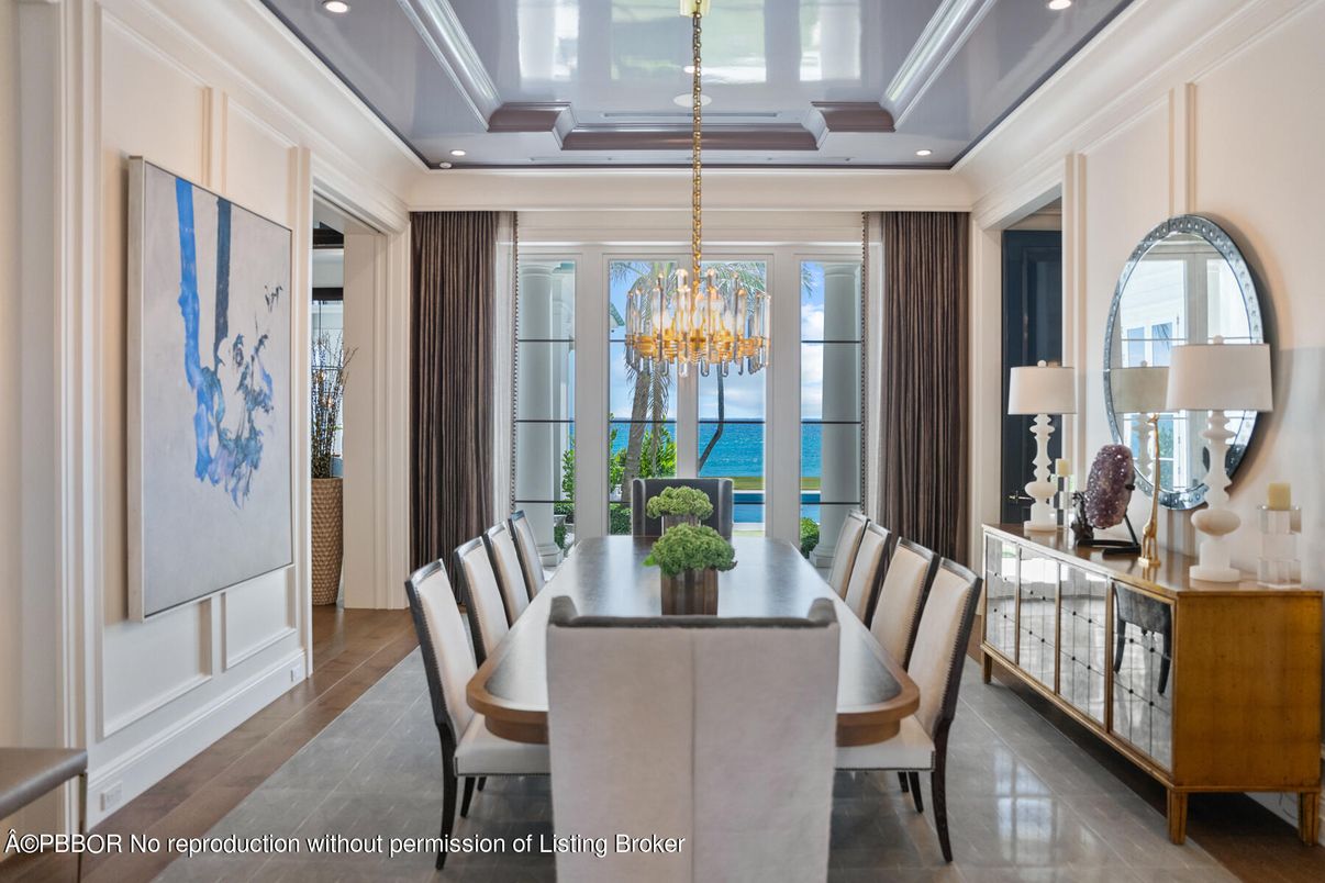 Chandelier, Dining room, Interior, Recessed Lighting, Water, Wood Texture Flooring