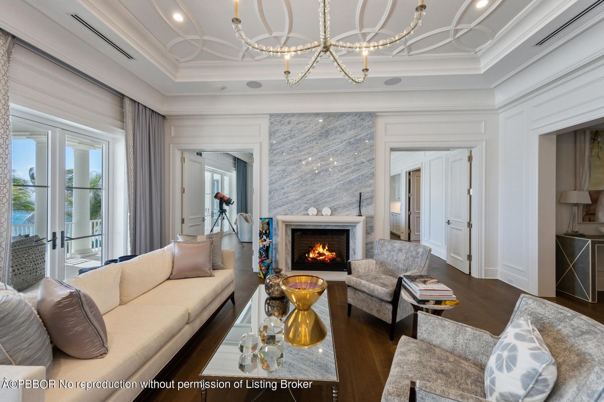 Chandelier, Fireplace, Interior, Living room, Recessed Lighting, Wood Texture Flooring