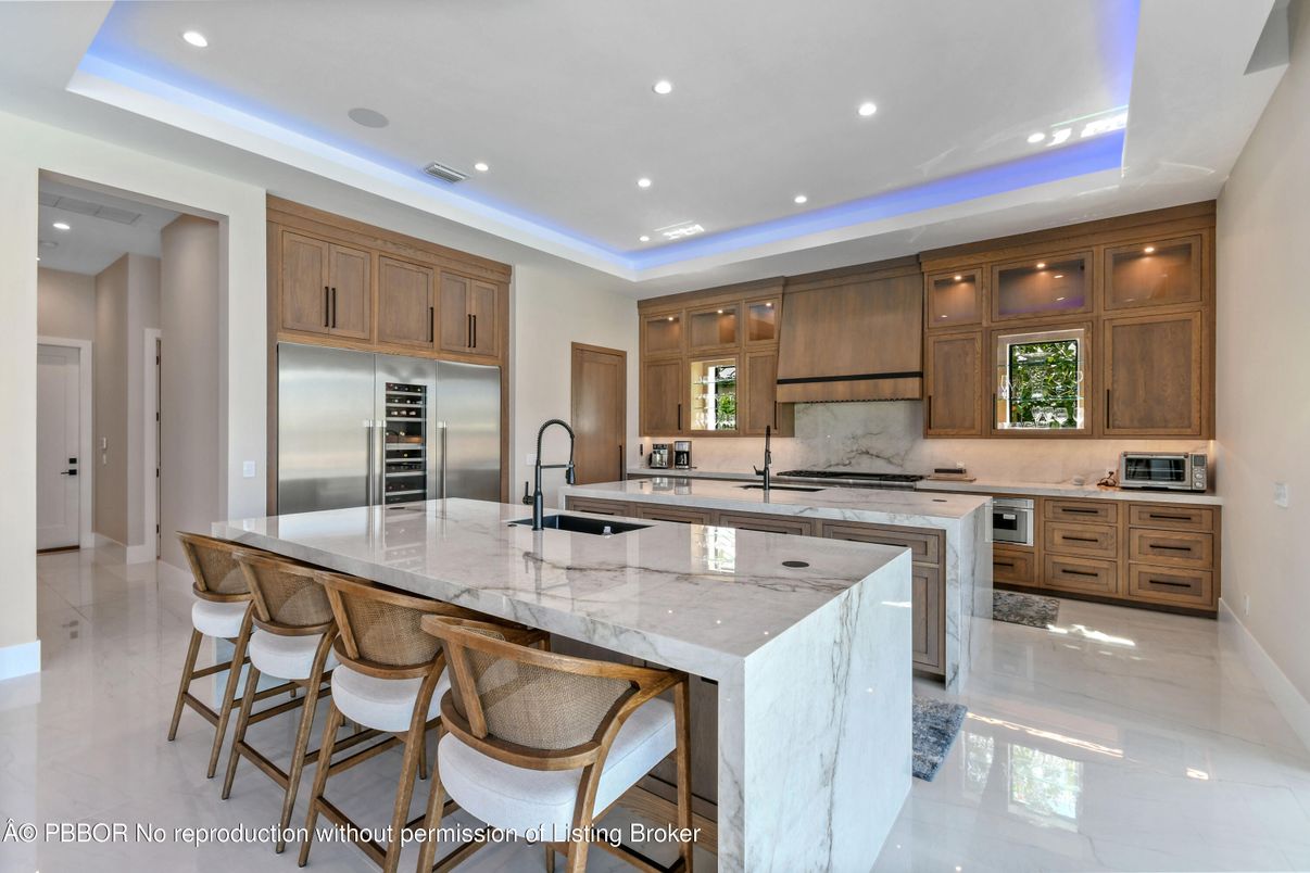 Interior, Kitchen, Marble, Recessed Lighting, Stainless Steel Appliances