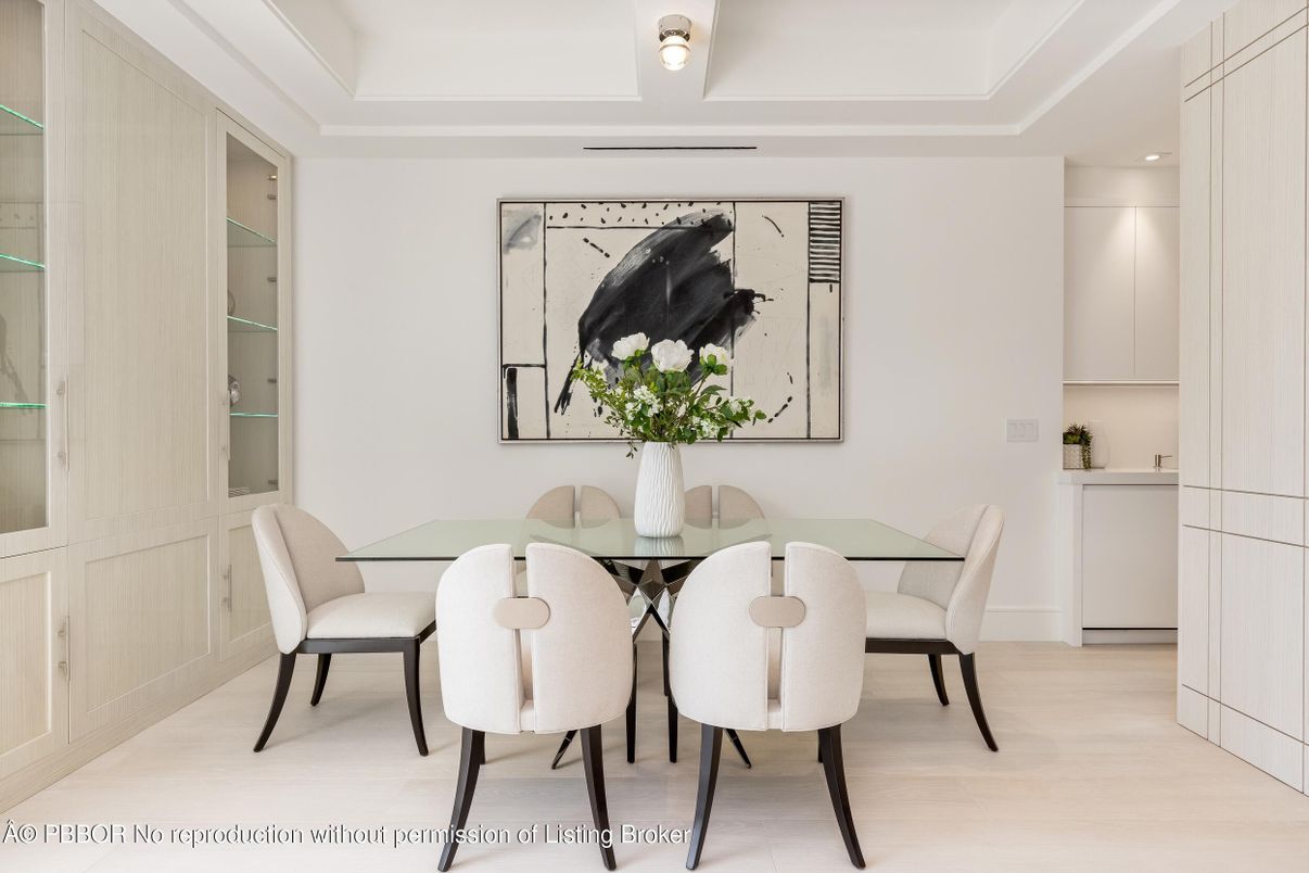 Dining room, Interior, Recessed Lighting, Wood Texture Flooring