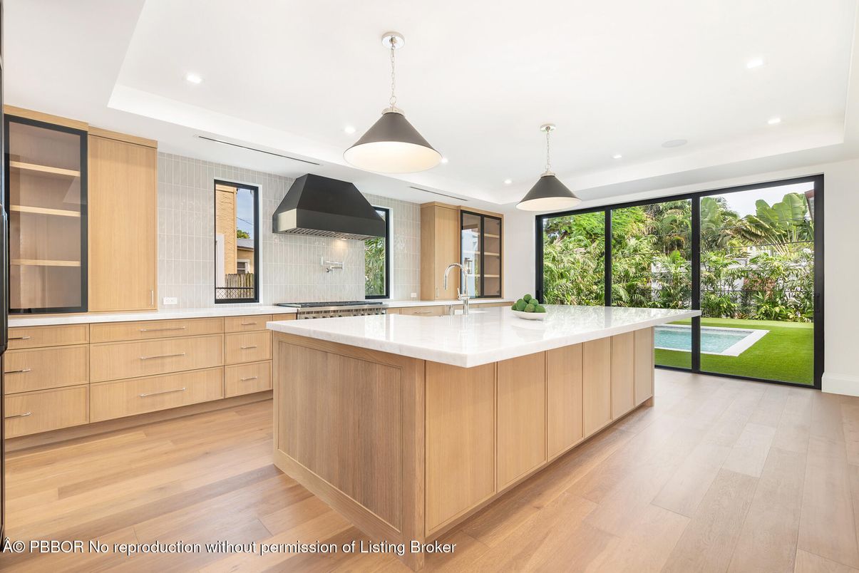 Interior, Kitchen, Pendant Lights, Recessed Lighting, Wood Texture Flooring