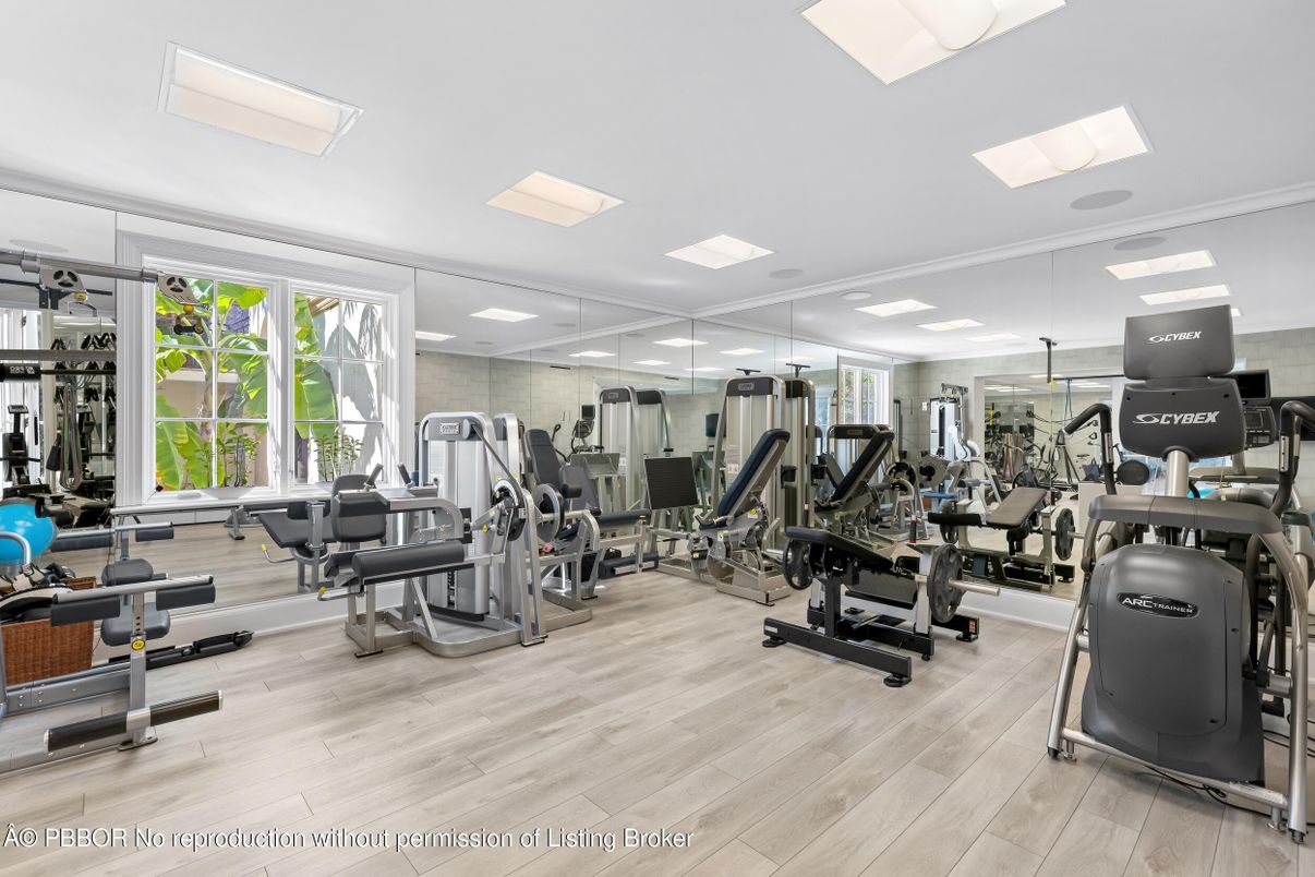 Fitness Equipment, Gym, Interior, Recessed Lighting, Wood Texture Flooring