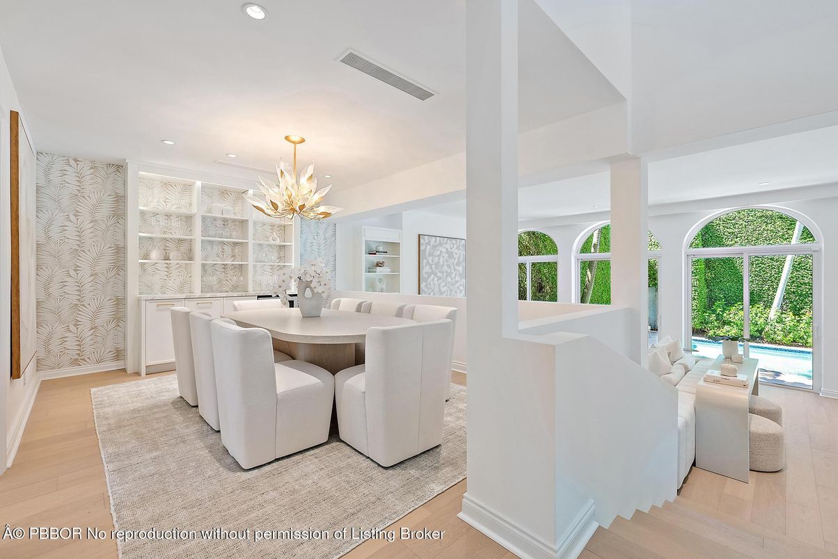 Dining room, Interior, Recessed Lighting, Wood Texture Flooring