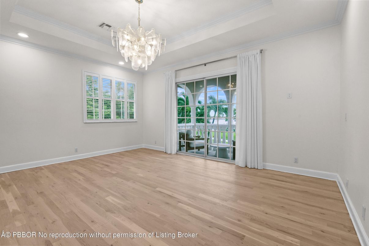 Chandelier, Empty room, Interior, Recessed Lighting, Wood Texture Flooring