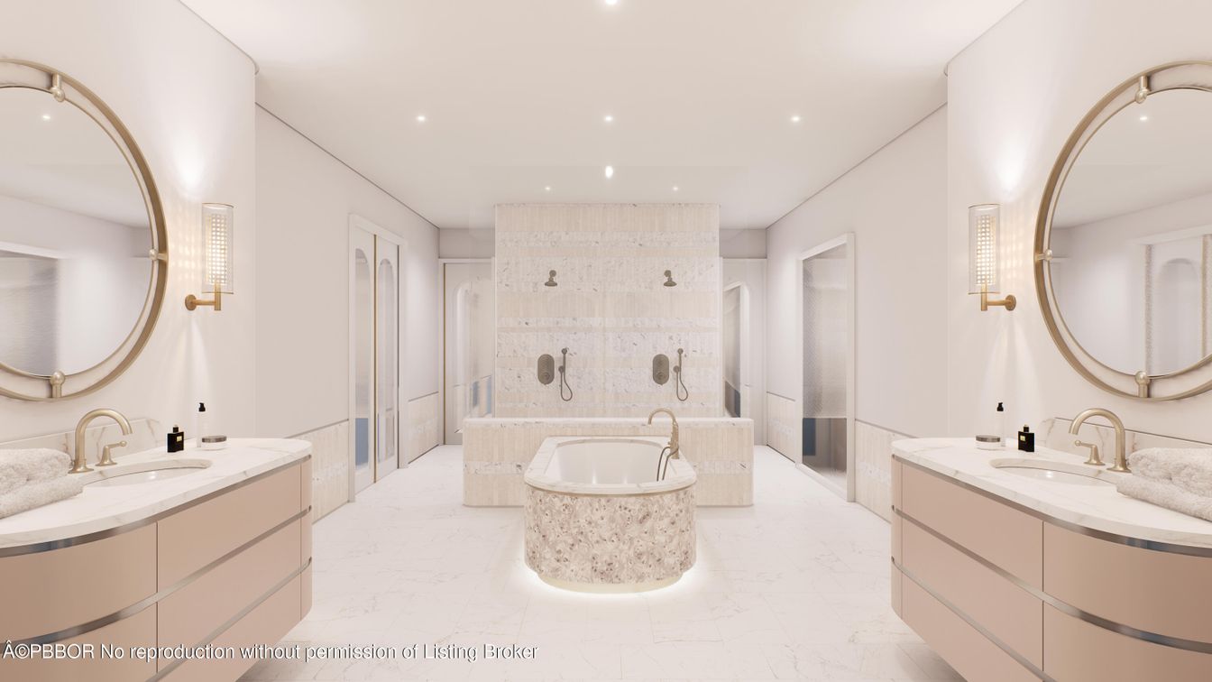 Bathroom, Dual Sink Vanities, Interior, Marble, Recessed Lighting