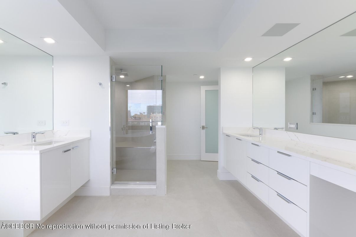 Bathroom, Dual Sink Vanities, Glass Shower, Interior, Recessed Lighting