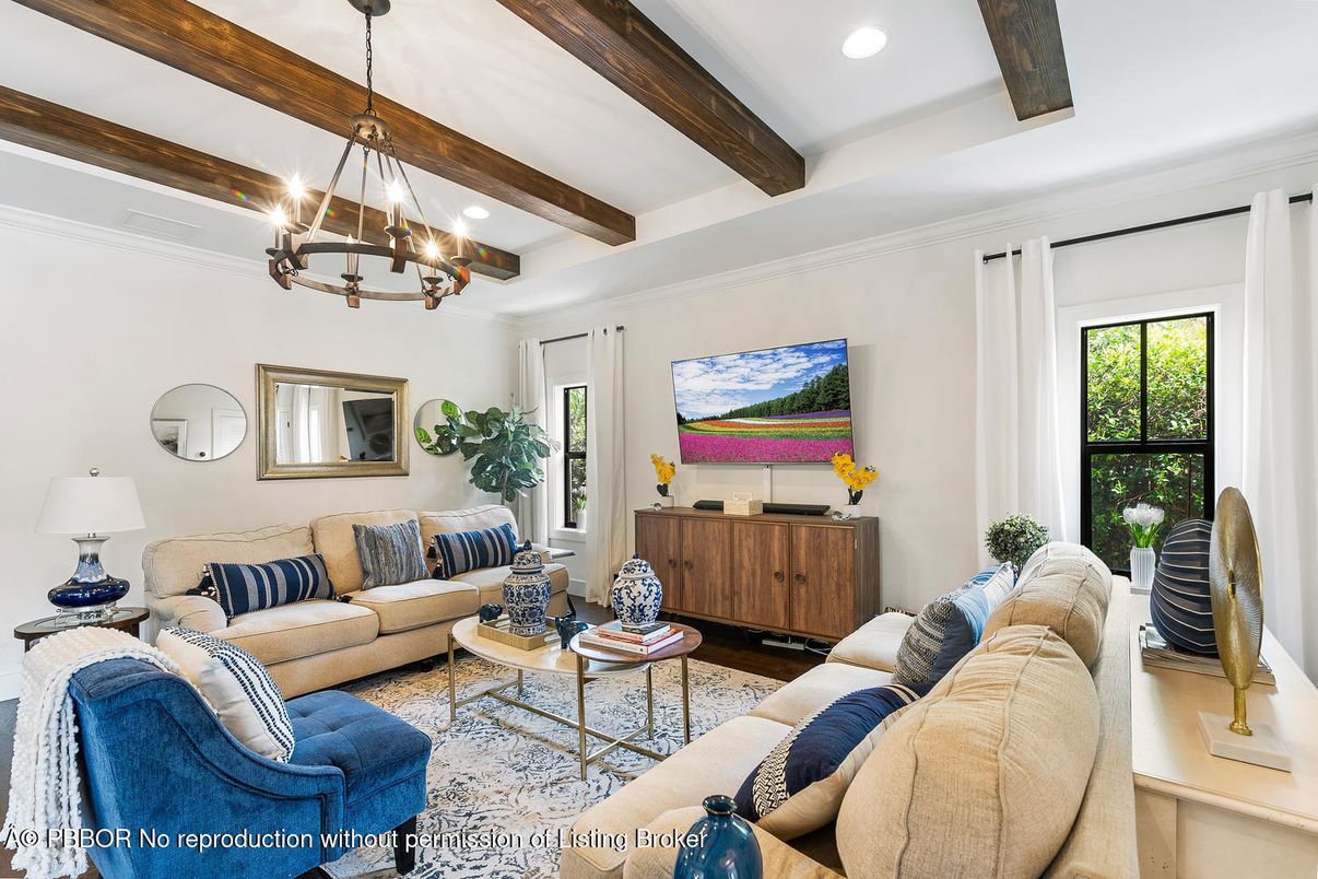 Interior, Living room, Recessed Lighting, Wooden Beams