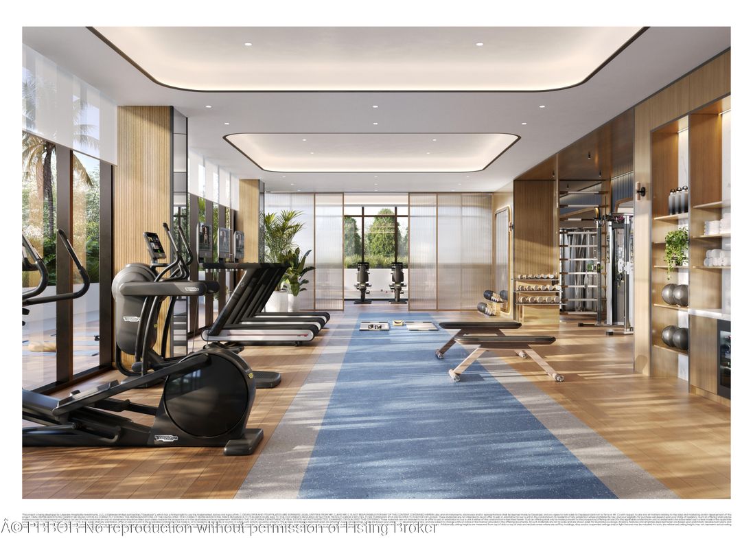 Fitness Equipment, Gym, Interior, Recessed Lighting, Wood Texture Flooring