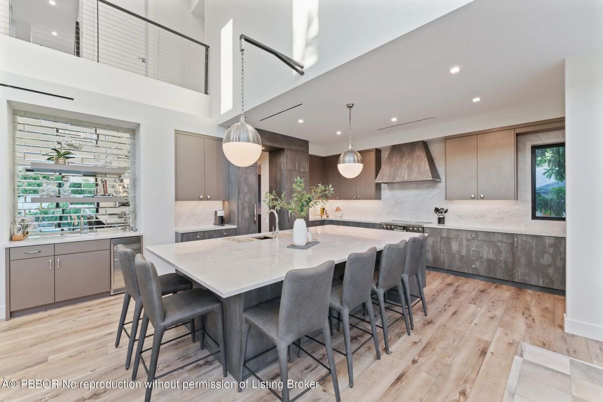Interior, Kitchen, Pendant Lights, Recessed Lighting, Wood Texture Flooring