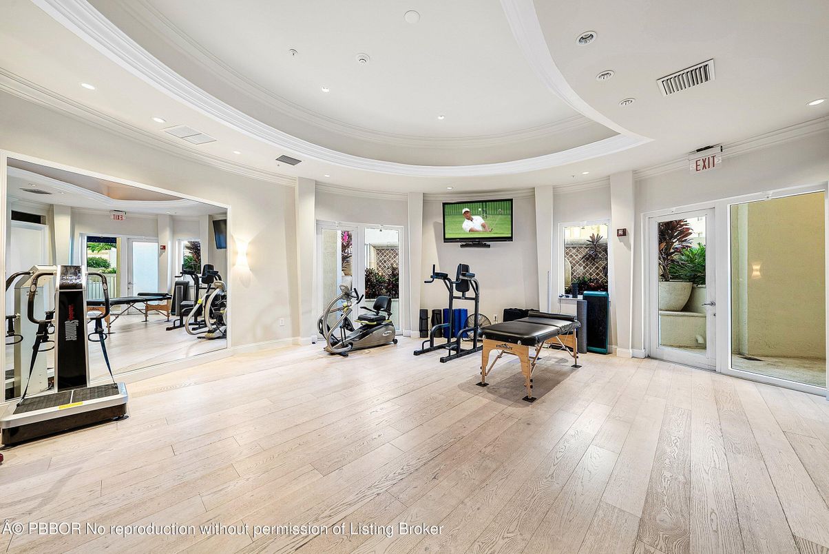 Fitness Equipment, Gym, Interior, Recessed Lighting, Wood Texture Flooring
