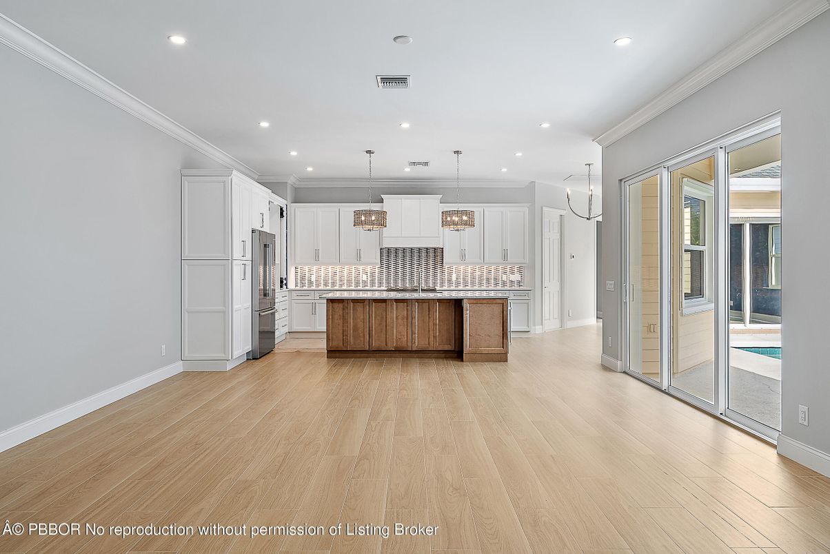 Interior, Kitchen, Pendant Lights, Recessed Lighting, Wood Texture Flooring