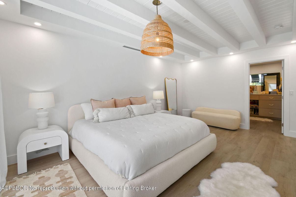 Bedroom, Chandelier, Interior, Recessed Lighting, Wood Texture Flooring
